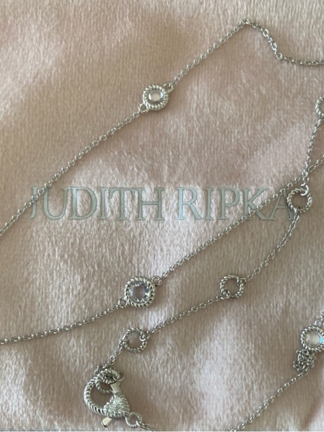 Judith Ripka Silver Rope-Station Long Necklace- Heart Cz Lock